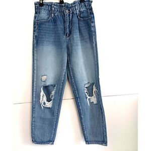 KanCan Paperbag Waist Destroyed Jeans Wide Tapered Leg 31x27 Ankle Whiskered